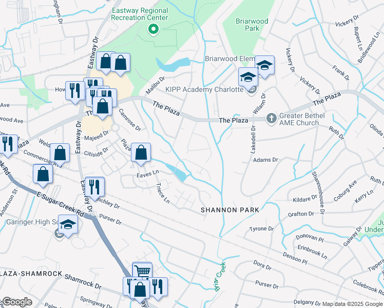map of restaurants, bars, coffee shops, grocery stores, and more near 4800 Lyerly Drive in Charlotte