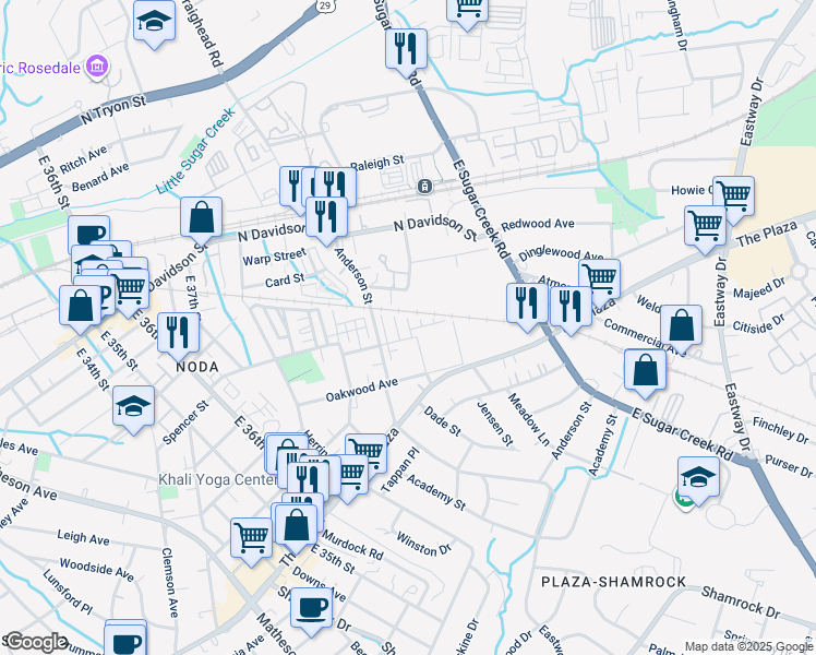 map of restaurants, bars, coffee shops, grocery stores, and more near 901 Essex Street in Charlotte
