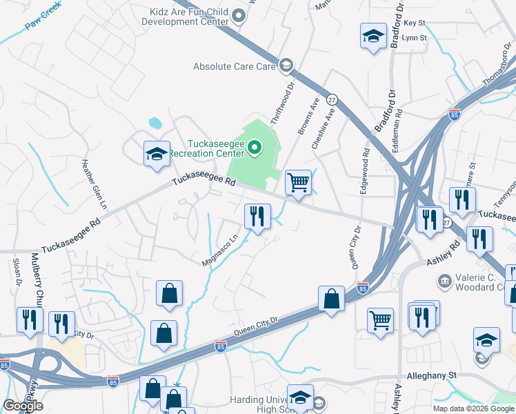 map of restaurants, bars, coffee shops, grocery stores, and more near 4801 Tuckaseegee Road in Charlotte