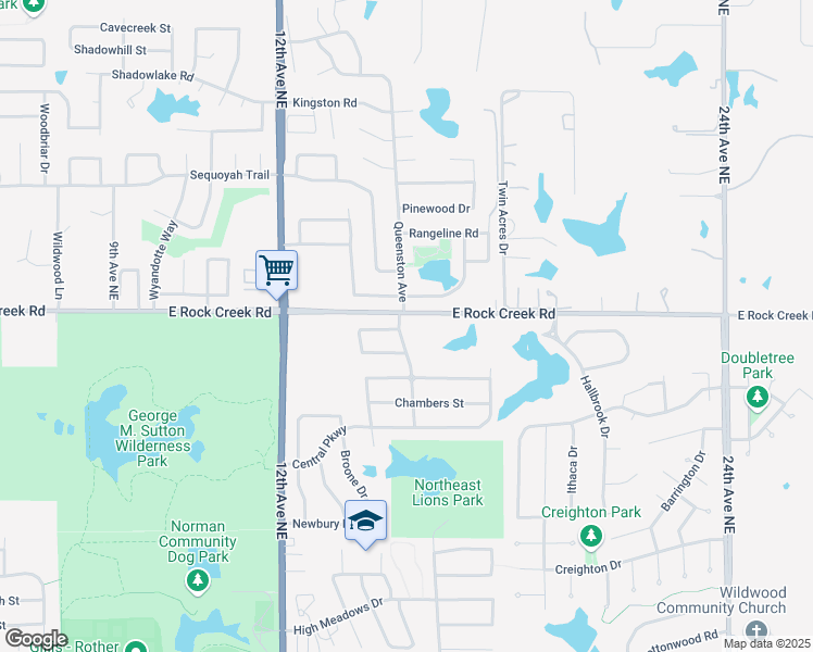 map of restaurants, bars, coffee shops, grocery stores, and more near 2309 Buckner Drive in Norman