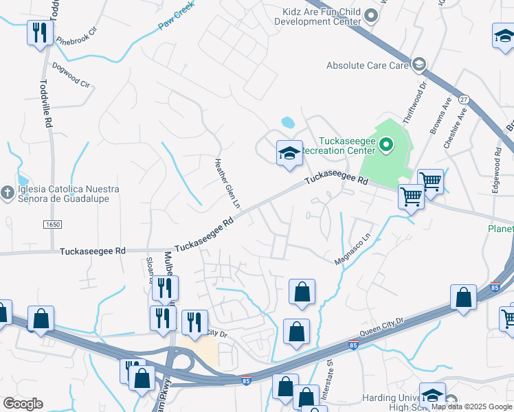 map of restaurants, bars, coffee shops, grocery stores, and more near Tuckaseegee Rd & Reid Meadows Dr in Charlotte