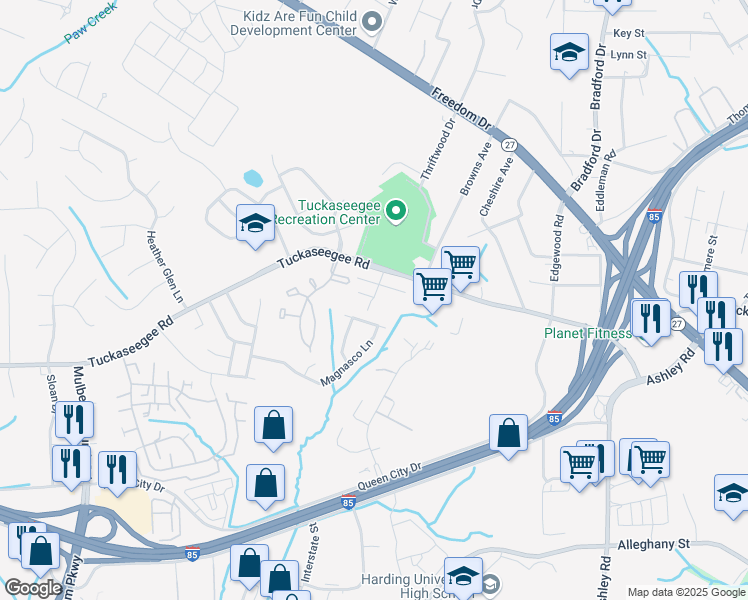 map of restaurants, bars, coffee shops, grocery stores, and more near 1847 J Julian Lane in Charlotte