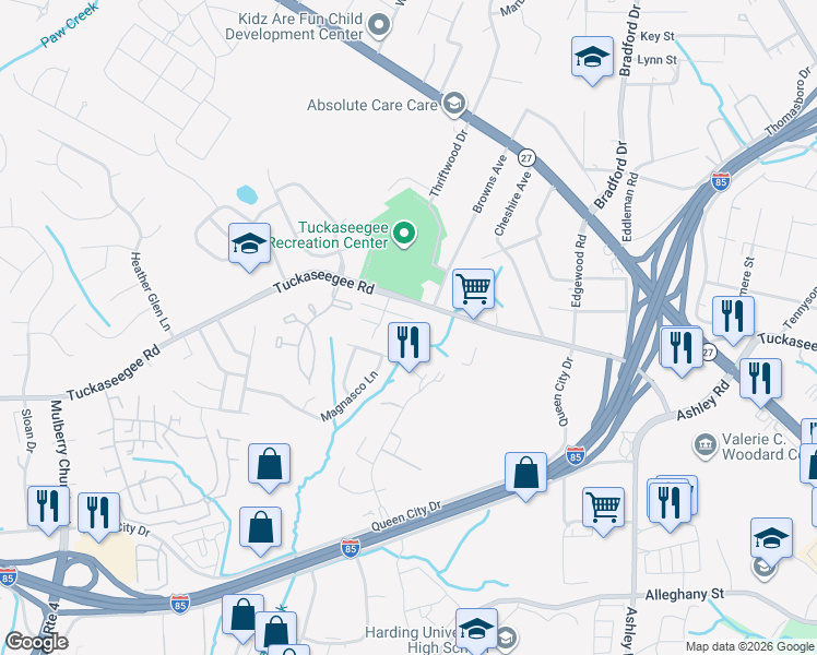 map of restaurants, bars, coffee shops, grocery stores, and more near 4801 Tuckaseegee Road in Charlotte