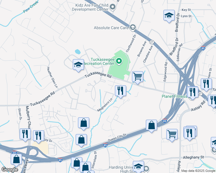 map of restaurants, bars, coffee shops, grocery stores, and more near 4945 Arborwood Drive in Charlotte