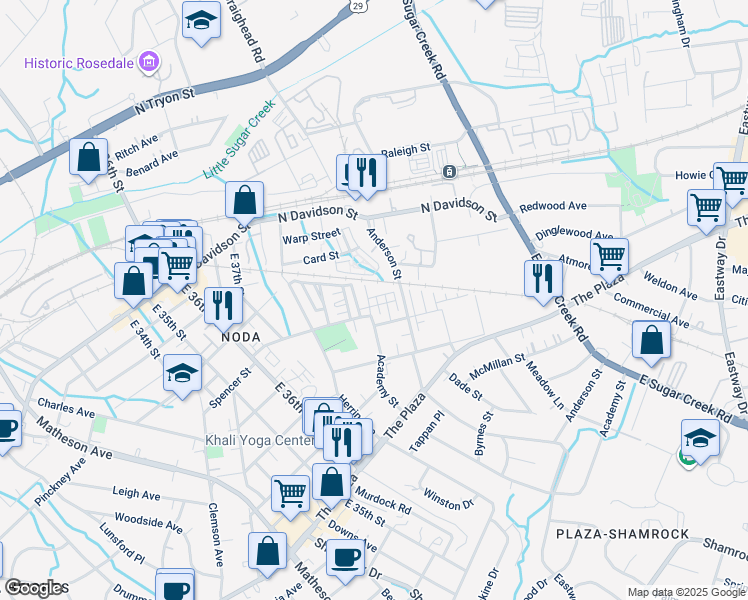map of restaurants, bars, coffee shops, grocery stores, and more near 849 Academy Street in Charlotte