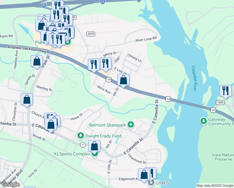 map of restaurants, bars, coffee shops, grocery stores, and more near 314 6th Street in Belmont