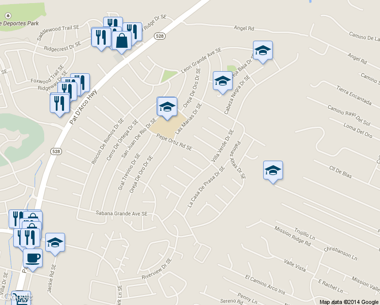 map of restaurants, bars, coffee shops, grocery stores, and more near 4708 Pepe Ortiz Road Southeast in Rio Rancho