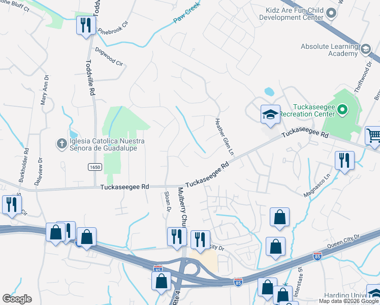 map of restaurants, bars, coffee shops, grocery stores, and more near 5543 Whistlewood Lane in Charlotte