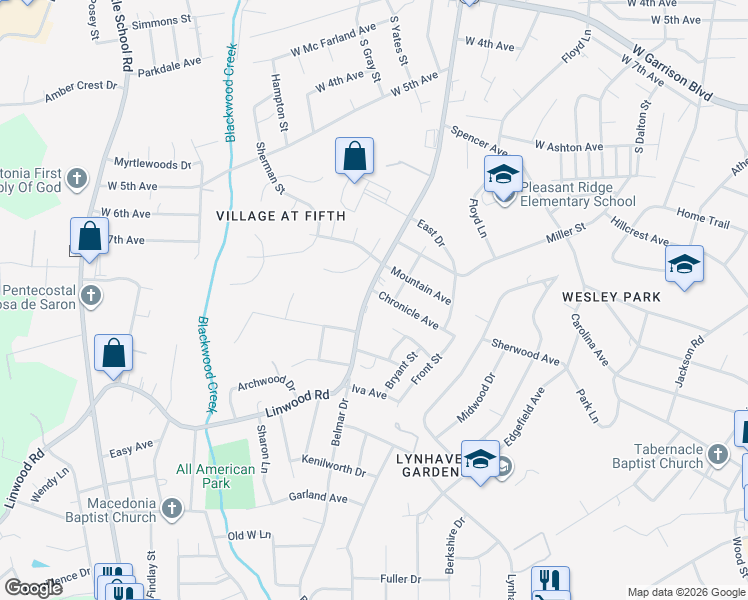map of restaurants, bars, coffee shops, grocery stores, and more near 1306 Linwood Rd in Gastonia