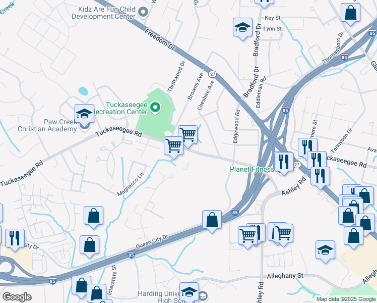 map of restaurants, bars, coffee shops, grocery stores, and more near 4709 Tuckaseegee Road in Charlotte