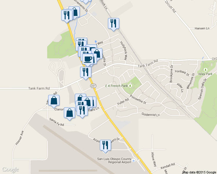 map of restaurants, bars, coffee shops, grocery stores, and more near 907 El Capitan Way in San Luis Obispo