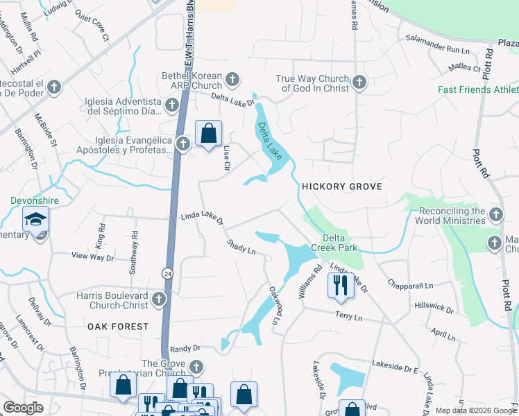 map of restaurants, bars, coffee shops, grocery stores, and more near in Charlotte
