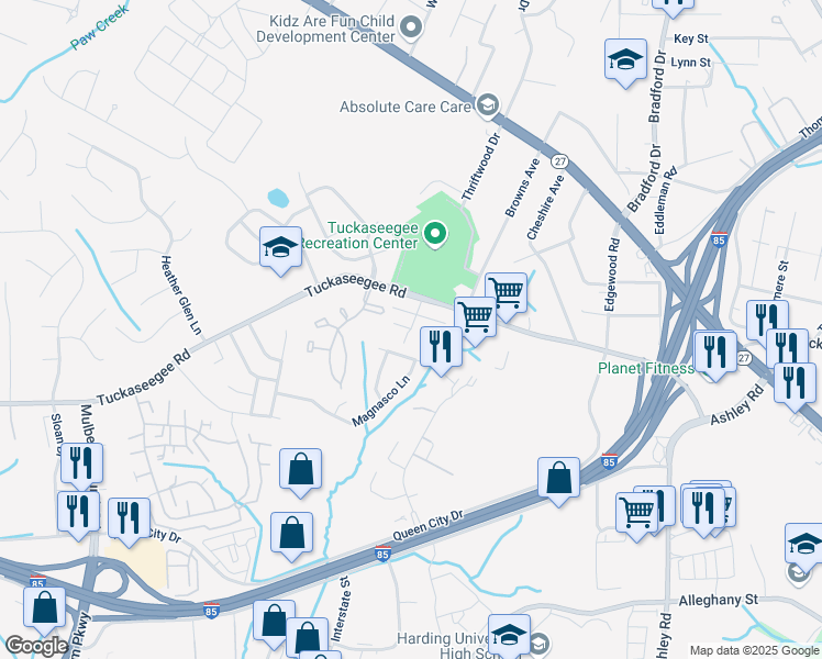 map of restaurants, bars, coffee shops, grocery stores, and more near 1847 J Julian Lane in Charlotte