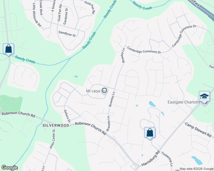 map of restaurants, bars, coffee shops, grocery stores, and more near 7905 Shiny Meadow Lane in Charlotte