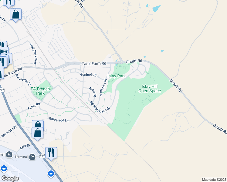 map of restaurants, bars, coffee shops, grocery stores, and more near 4573 Spanish Oaks Drive in San Luis Obispo