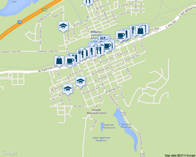 map of restaurants, bars, coffee shops, grocery stores, and more near 326 S 4th St in Williams