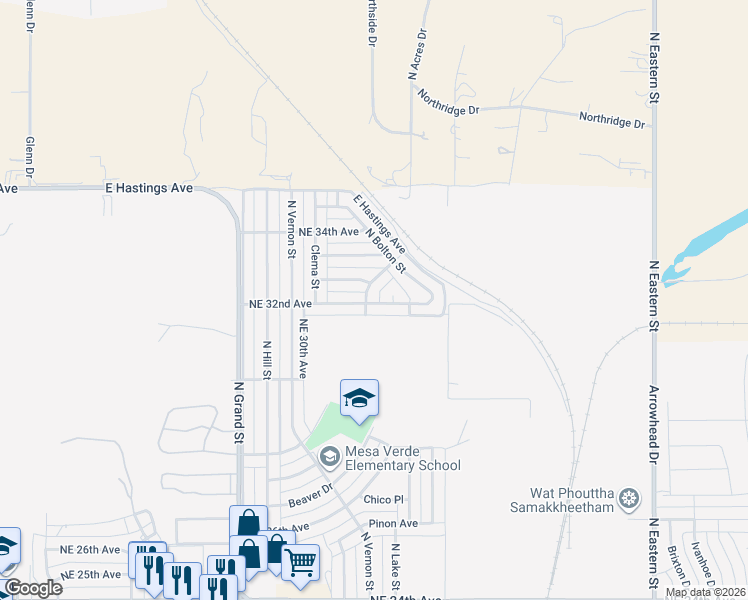 map of restaurants, bars, coffee shops, grocery stores, and more near 3200 Mesa Verde Drive in Amarillo