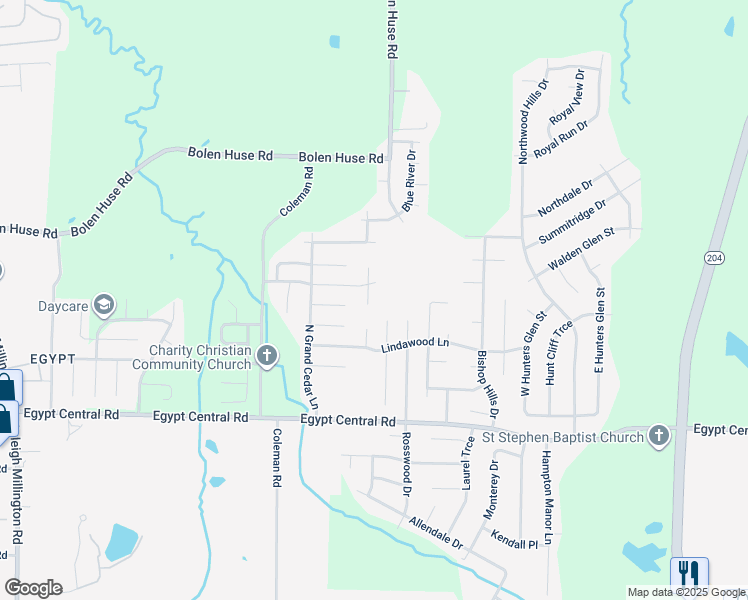 map of restaurants, bars, coffee shops, grocery stores, and more near 4442 South Cedar Bark Cove in Memphis