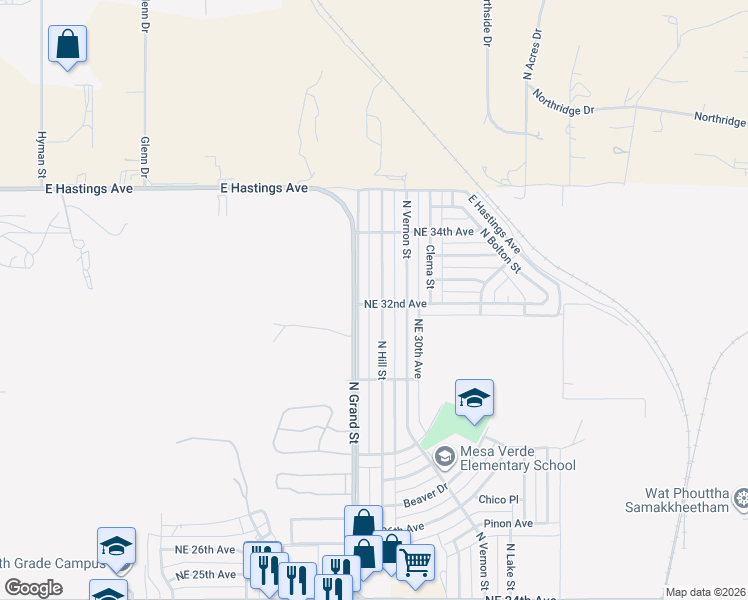 map of restaurants, bars, coffee shops, grocery stores, and more near 3201 North Hill Street in Amarillo