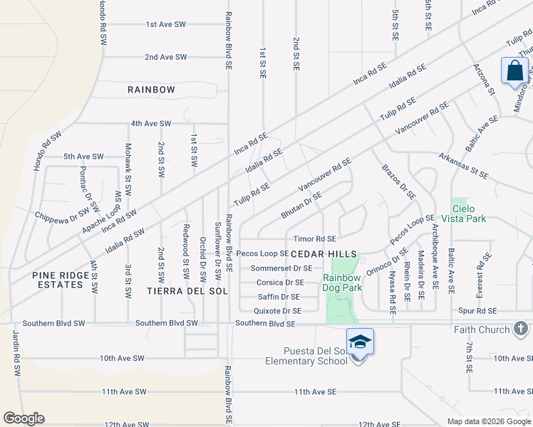 map of restaurants, bars, coffee shops, grocery stores, and more near 675 Vancouver Road Southeast in Rio Rancho