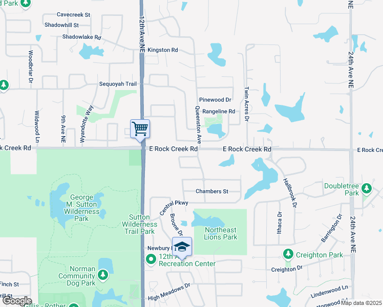 map of restaurants, bars, coffee shops, grocery stores, and more near 1431 Spoonwood Road in Norman