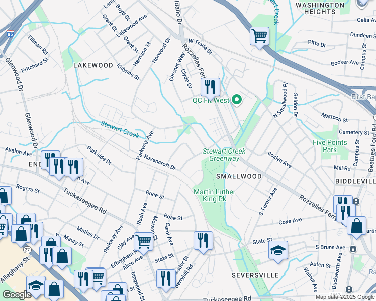 map of restaurants, bars, coffee shops, grocery stores, and more near 717 September Lane in Charlotte