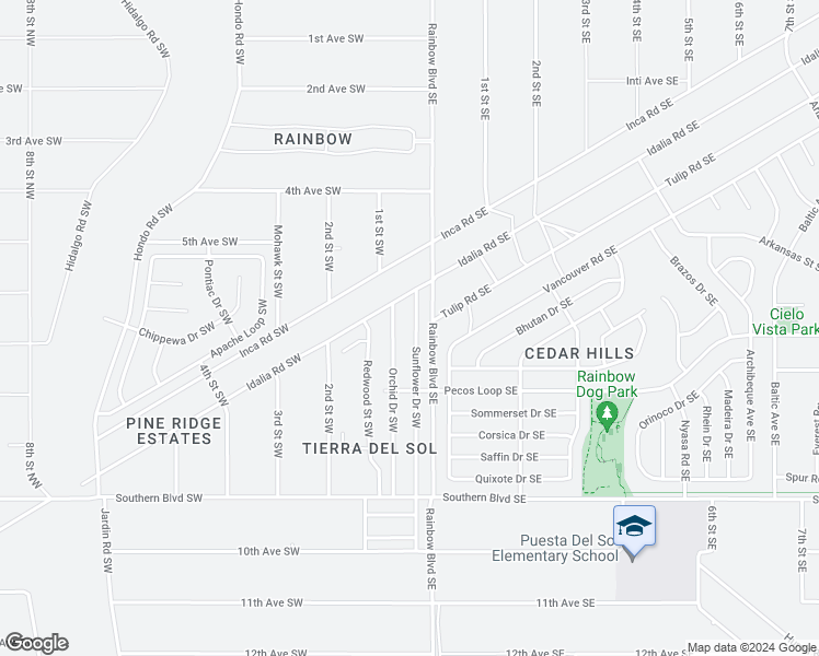 map of restaurants, bars, coffee shops, grocery stores, and more near 659 Sunflower Drive Southwest in Rio Rancho
