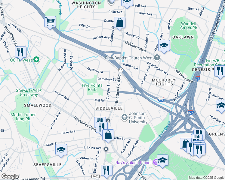map of restaurants, bars, coffee shops, grocery stores, and more near 415 French Street in Charlotte