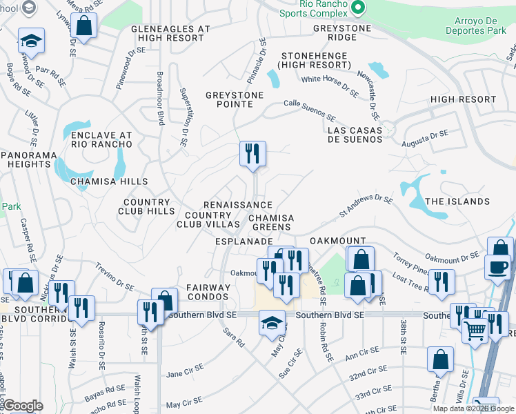 map of restaurants, bars, coffee shops, grocery stores, and more near 3333 Marino Drive in Rio Rancho
