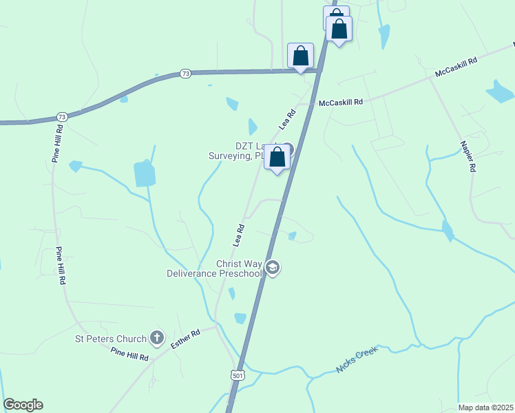 map of restaurants, bars, coffee shops, grocery stores, and more near McLaughlin Lane in Moore County