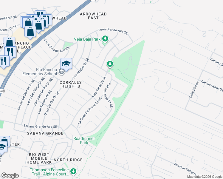 map of restaurants, bars, coffee shops, grocery stores, and more near 603 El Torero Drive Southeast in Rio Rancho