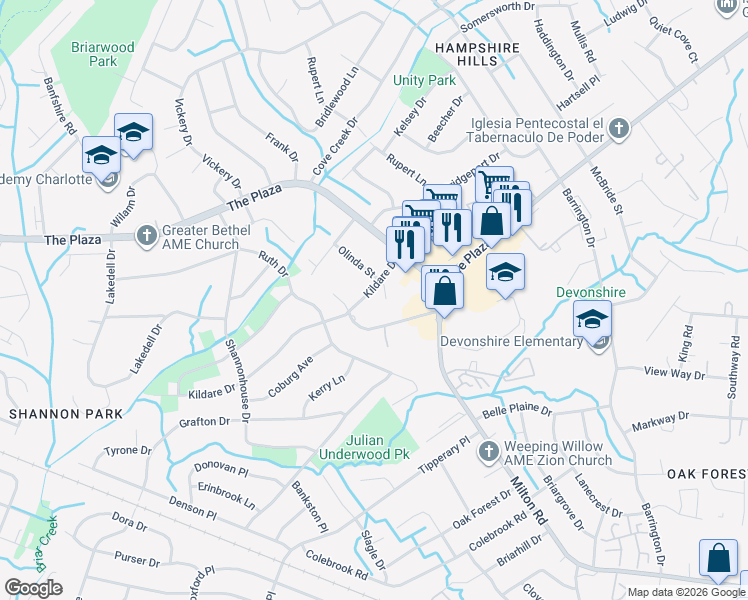 map of restaurants, bars, coffee shops, grocery stores, and more near in Charlotte