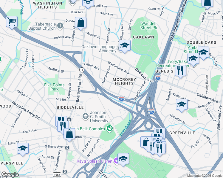 map of restaurants, bars, coffee shops, grocery stores, and more near 1708 Van Buren Avenue in Charlotte