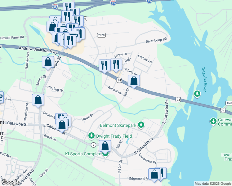 map of restaurants, bars, coffee shops, grocery stores, and more near 28 Alice Avenue in Belmont