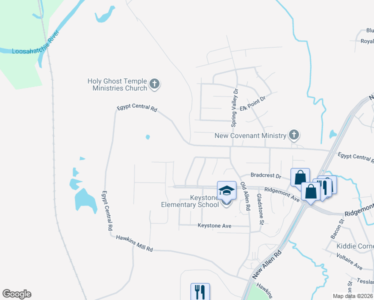 map of restaurants, bars, coffee shops, grocery stores, and more near 3229 Egypt Central Road in Memphis