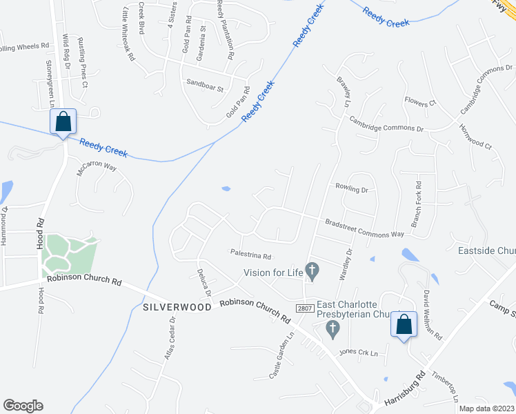 map of restaurants, bars, coffee shops, grocery stores, and more near 7532 Salinger Way in Charlotte