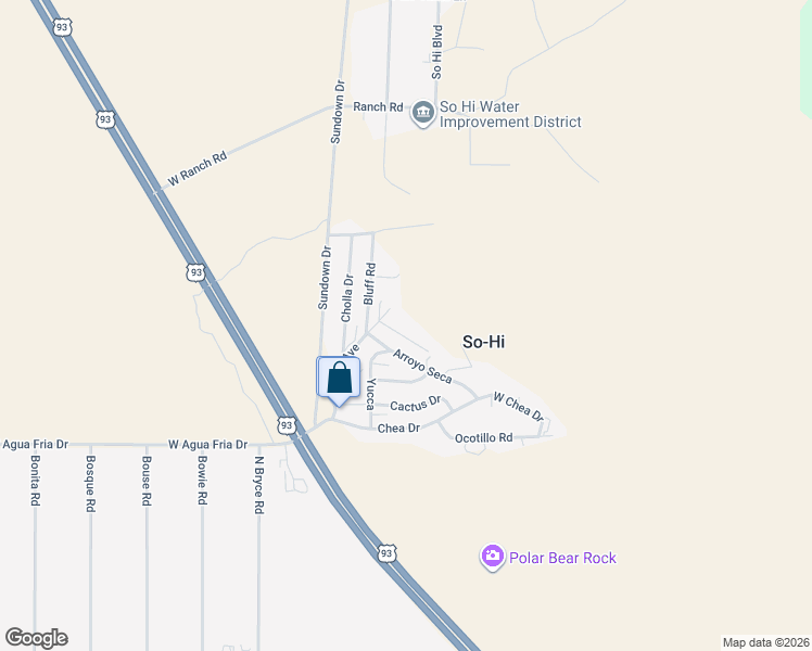 map of restaurants, bars, coffee shops, grocery stores, and more near 3401 High Road in Kingman