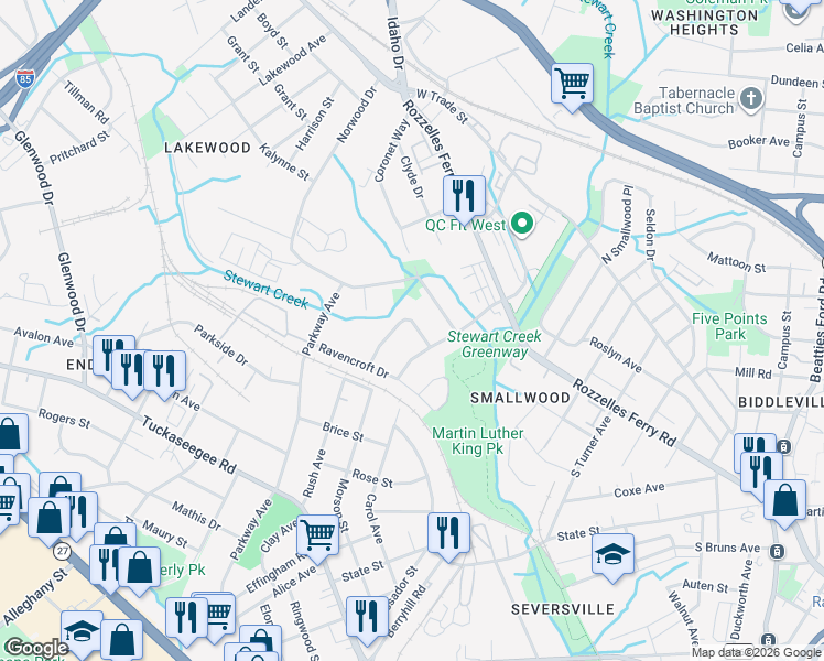 map of restaurants, bars, coffee shops, grocery stores, and more near 723 September Lane in Charlotte