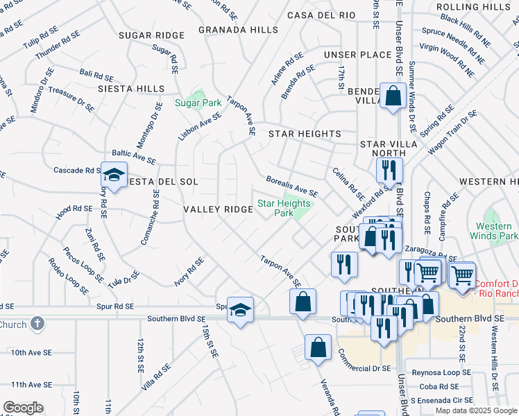 map of restaurants, bars, coffee shops, grocery stores, and more near 1669 Domain Loop Southeast in Rio Rancho