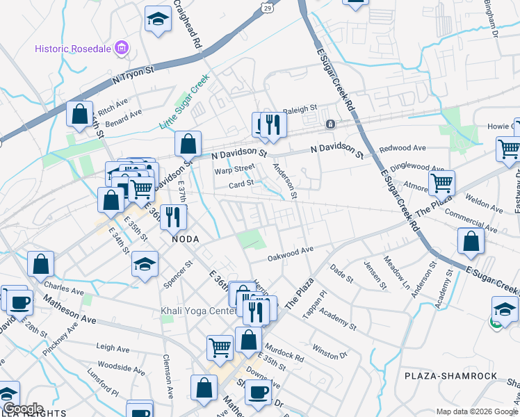 map of restaurants, bars, coffee shops, grocery stores, and more near 3471 Steel Yard Court in Charlotte
