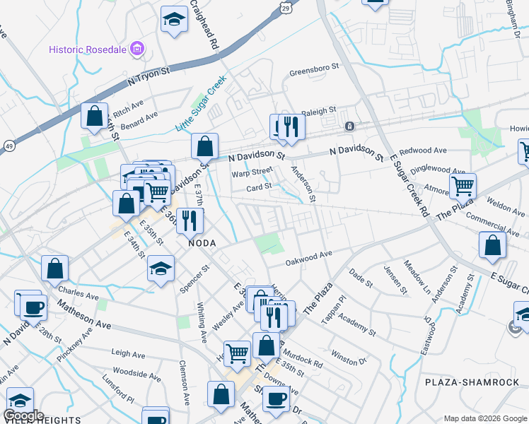 map of restaurants, bars, coffee shops, grocery stores, and more near 3471 Steel Yard Court in Charlotte