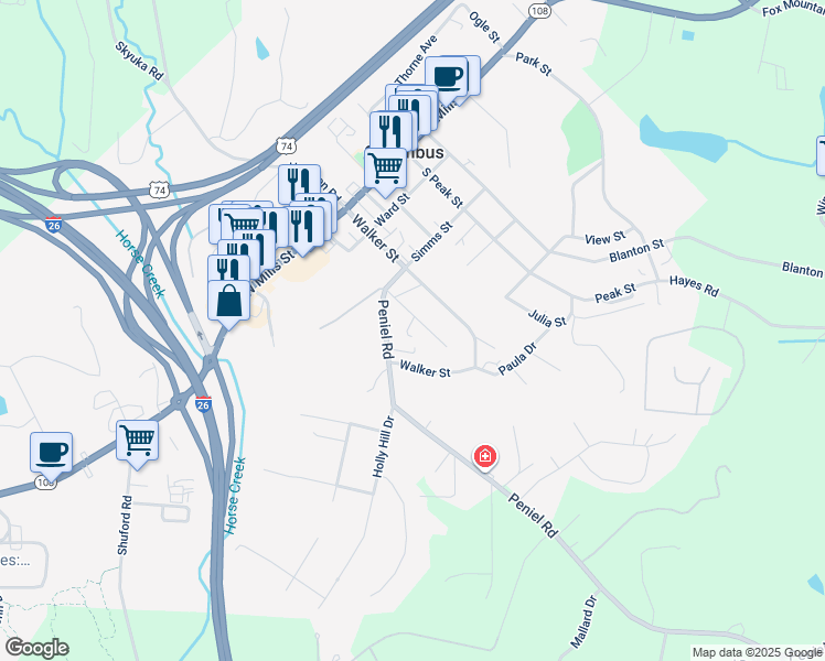 map of restaurants, bars, coffee shops, grocery stores, and more near 126 Denton Street in Columbus