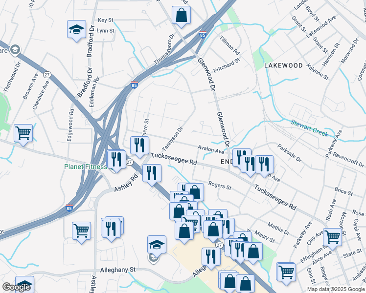 map of restaurants, bars, coffee shops, grocery stores, and more near 3835 Avalon Avenue in Charlotte