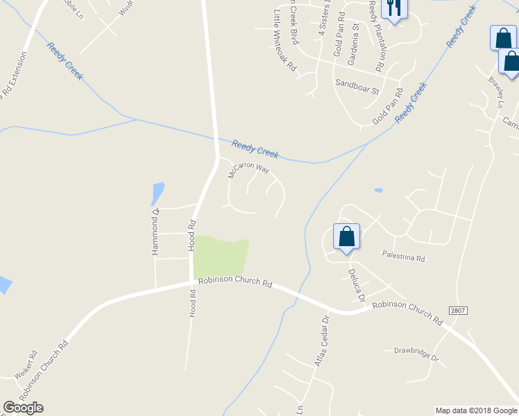 map of restaurants, bars, coffee shops, grocery stores, and more near 7702 McCarron Way in Charlotte