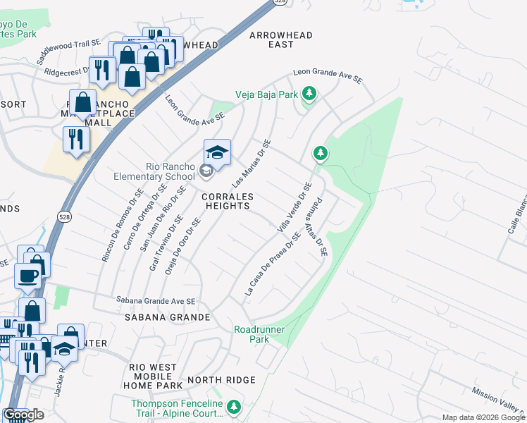 map of restaurants, bars, coffee shops, grocery stores, and more near 4713 Pepe Ortiz Road Southeast in Rio Rancho