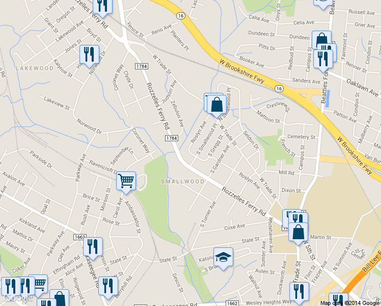 map of restaurants, bars, coffee shops, grocery stores, and more near 2506 Roslyn Ave in Charlotte
