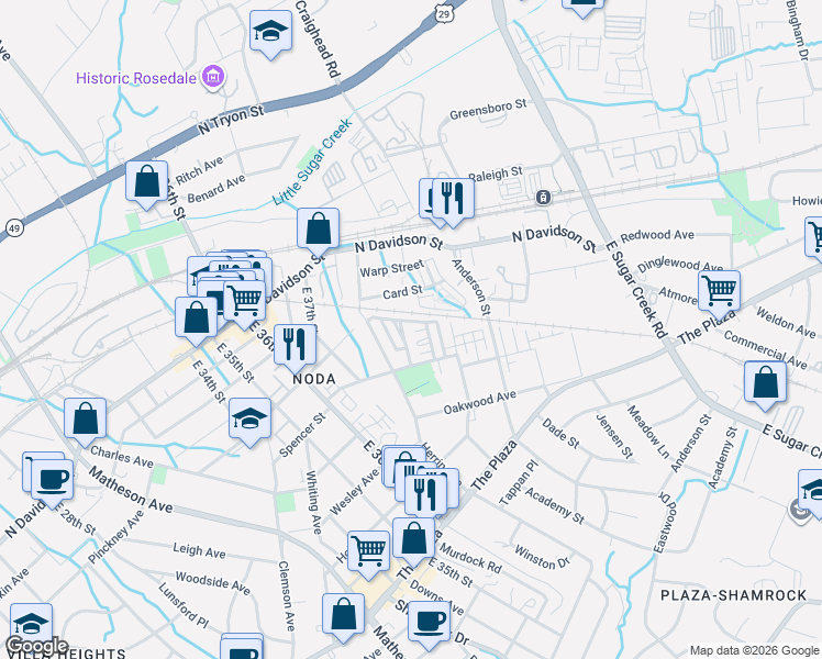 map of restaurants, bars, coffee shops, grocery stores, and more near in Charlotte