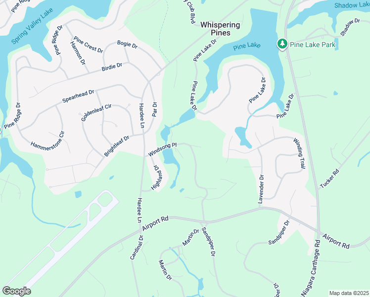 map of restaurants, bars, coffee shops, grocery stores, and more near 8 Windsong Place in Whispering Pines