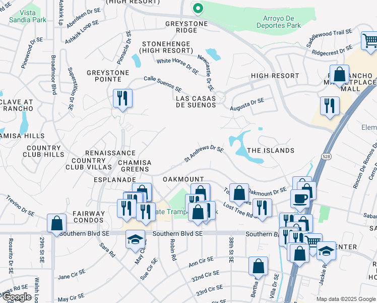 map of restaurants, bars, coffee shops, grocery stores, and more near 3604 Saint Andrews Drive Southeast in Rio Rancho