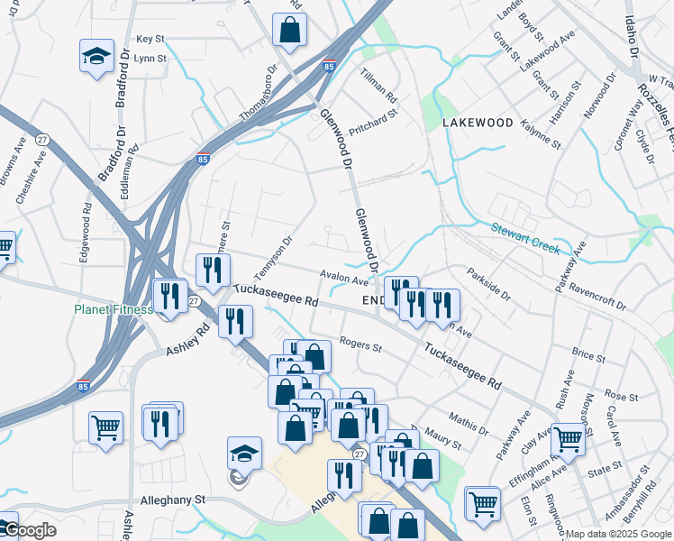 map of restaurants, bars, coffee shops, grocery stores, and more near 3713 Avalon Avenue in Charlotte